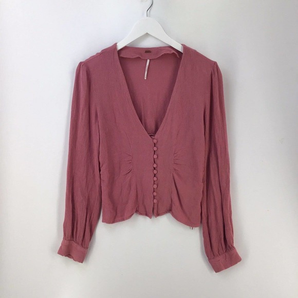 Free People Womens Peasant Top Mauve Pink Size M Cropped Boho - Picture 9 of 16